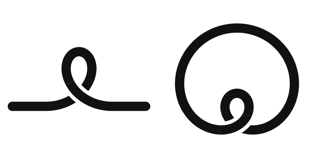 A line that makes one loop, and a loop inside a loop