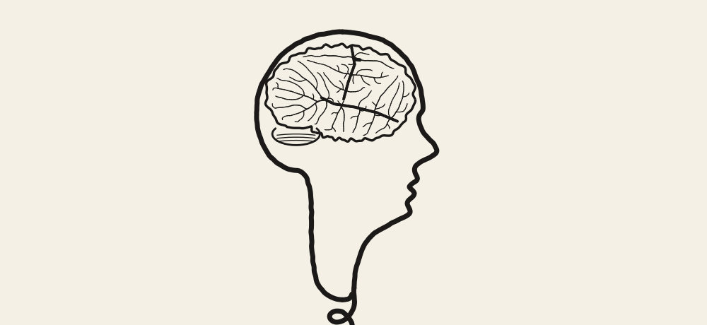 A head with a brain that grows like branches